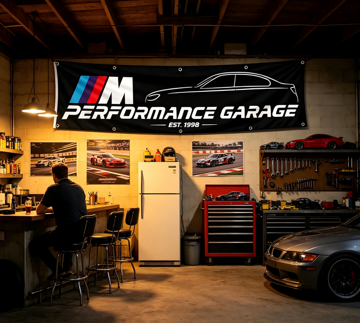 Custom Garage Banner, Car Performance Themed Horizontal Hanging Flag