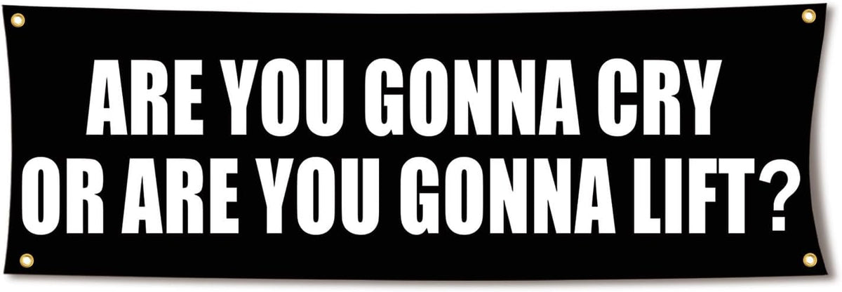 Are You Gonna Cry Or Are You Gonna Lift 72x24 Gym Flag with 4 Grommets