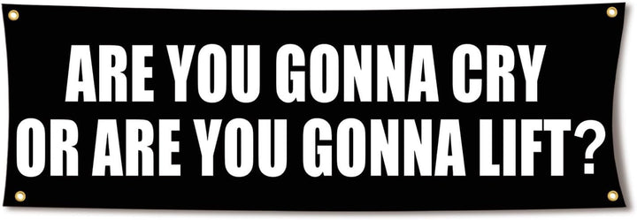 Are You Gonna Cry Or Are You Gonna Lift 72x24 Gym Flag with 4 Grommets