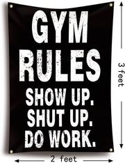 Gym Rules Flag 2x3 Ft Motivational Gym Wall Decor with 4 Metal Grommets