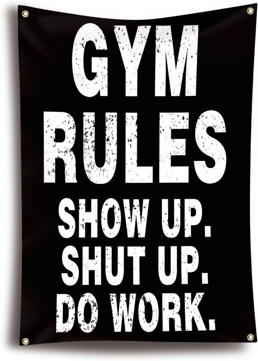 Gym Rules Flag 2x3 Ft Motivational Gym Wall Decor with 4 Metal Grommets