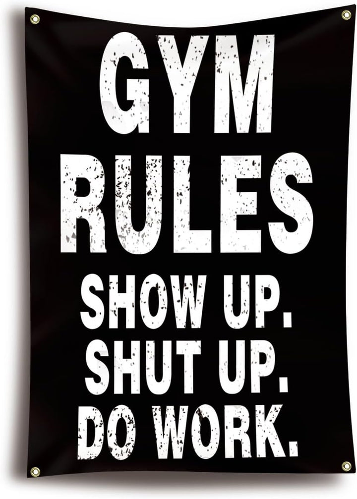 Gym Rules Flag 2x3 Ft Motivational Gym Wall Decor with 4 Metal Grommets