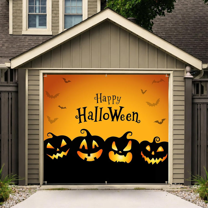 Cute Pumpkin Halloween Garage Door Cover 7x8 Ft