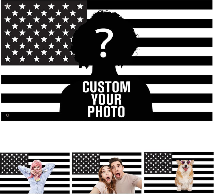 Custom Black and White American US Flag with Picture